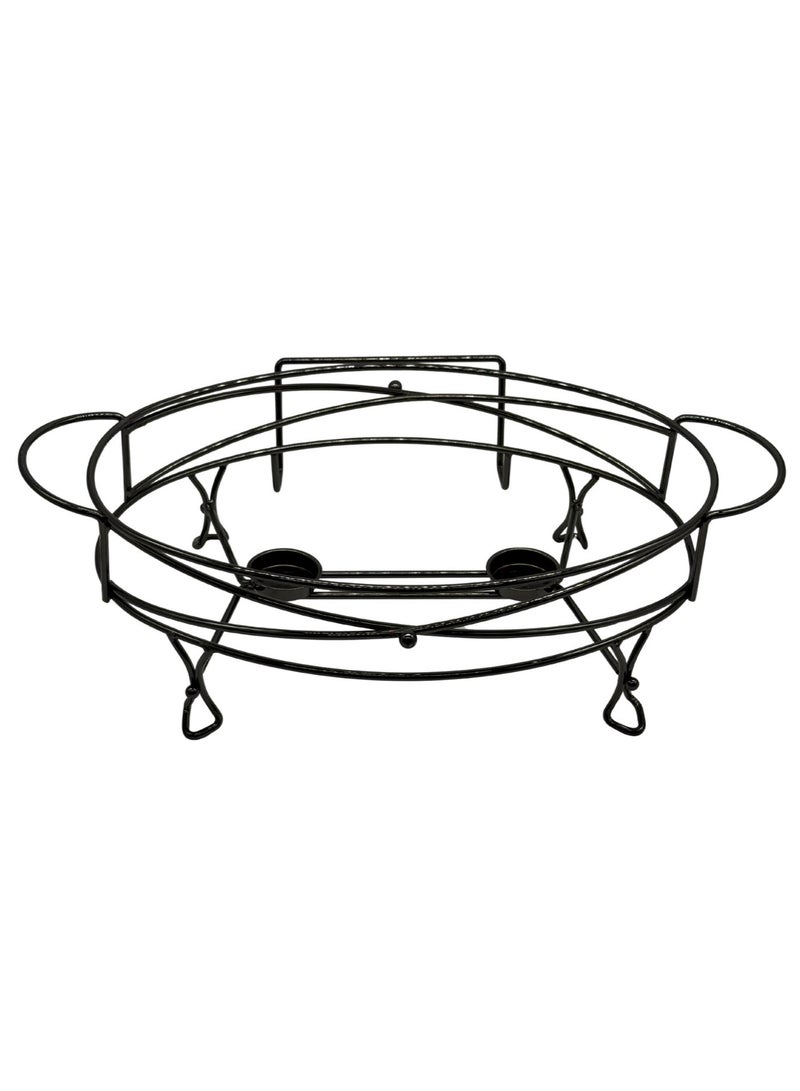 AL-GANNAS 2.2L Oval Ceramic Buffet Food Warmer on Metal Titanium Stand | With 2 Tealight Candle Holders, Chafing Dish for Keeping Food Warm - Image 5